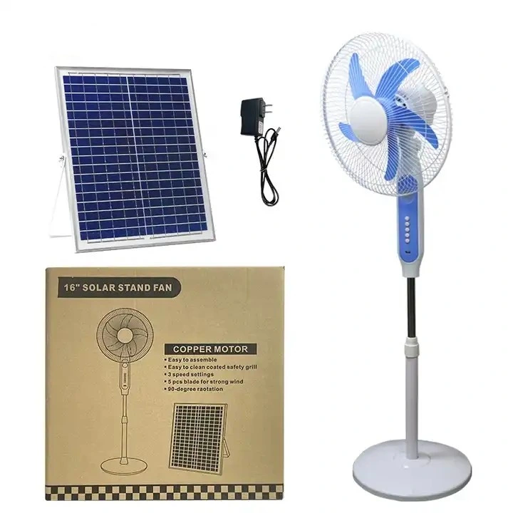 12V DC portátil batería de alimentación de energía solar Solar ventilador Ventilador eléctrico de 16 pulgadas de AC DC de pie Ventilador de piso Casa / Exterior / Hotel / garaje / AP