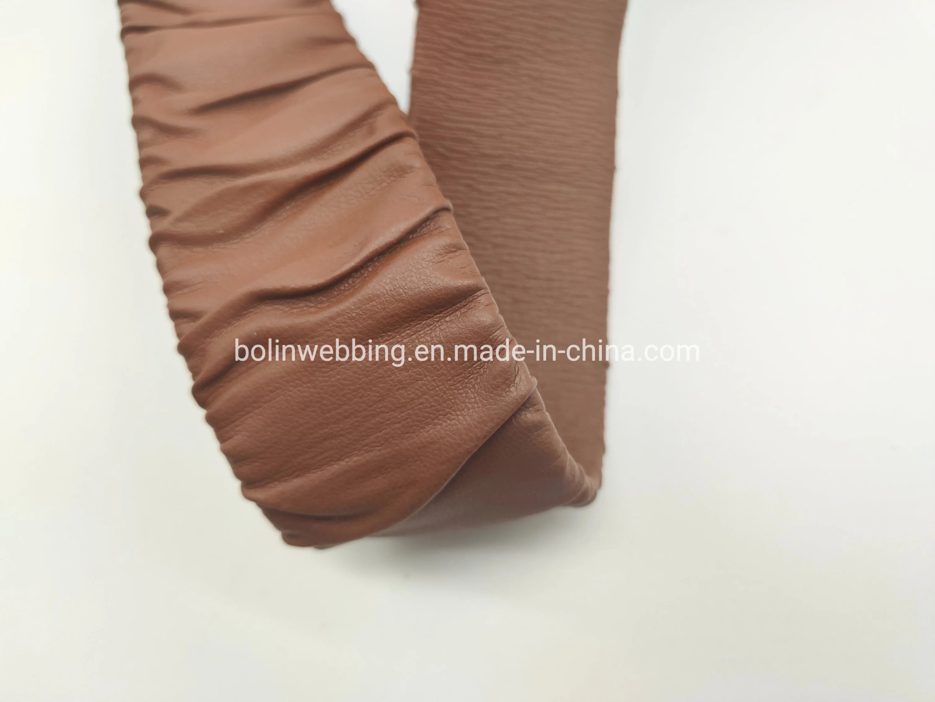 40mm Faux Leather Fold Over Elastic Custom Tan Synthetic Leather Elastic for Summer Shoes Factory Supply PU Elastic Band for Shoe Accessories