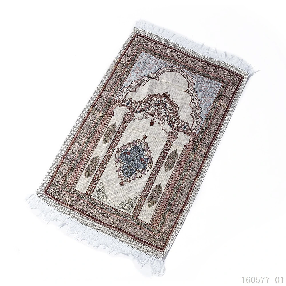 2020 New Design Islam Portable Muslim Prayer Mat with Shoulder Bag Thin Sajjadah Janamaz Amn-164 Sajadah Carpet Chenille Woven Embroidered Rug Travel Namaz Area