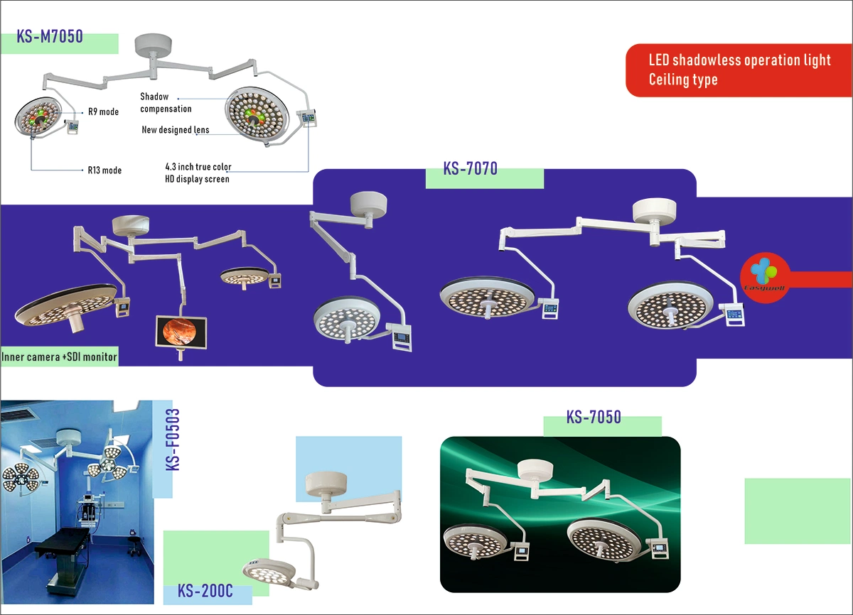 Low Ceiling Single Arm Surgical Light Ks-700c Ceiling with Camera Intergrated on Handle