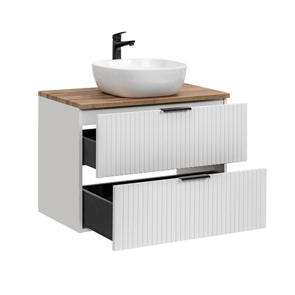 800mm Ribbed Textured White Modern Wall Hung Floating Bathroom Vanity Unit