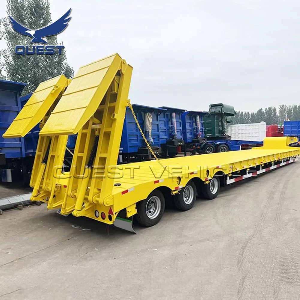 3Axle 80ton rampa hidráulica Goseneck de Serviço pesado carregador baixo / Lowbed / Lowboy Semi-reboques de camiões de plataforma baixa para transporte de escavadoras