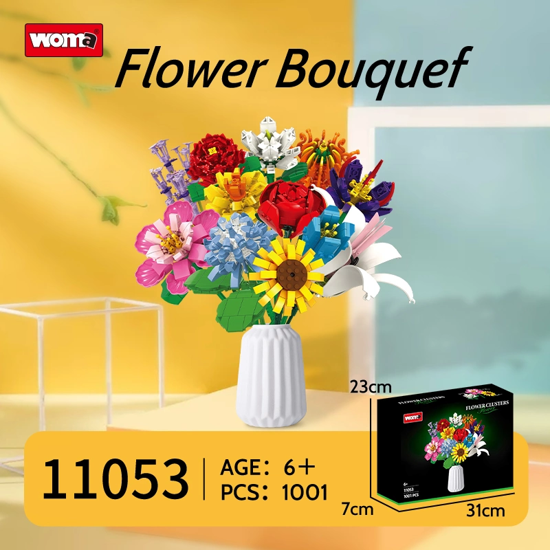 Woma Toys 11053 Kids Educational 12 in 1 Wholesale/Supplier Moc Bouquet Building Block Set Toy Model Artifical Flower Brick Adult Decompression Toy