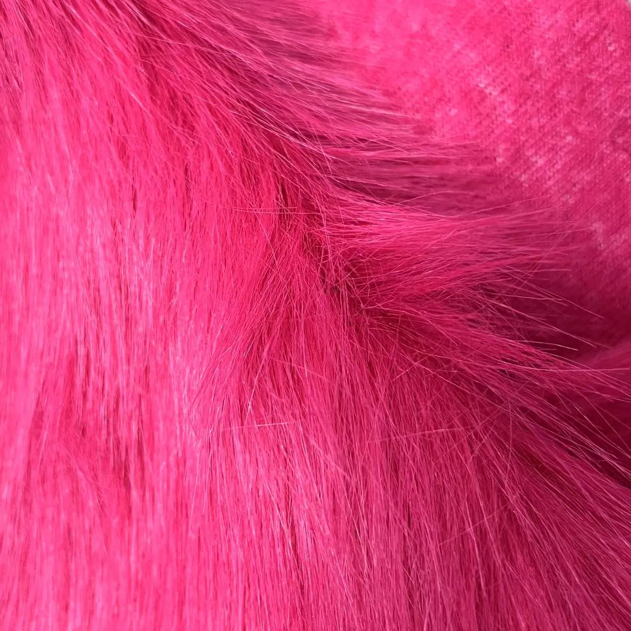 Babbie Pink Solid Dye Long Hair Animal Fur Fox Fake Fur Faux Raccoon Fur