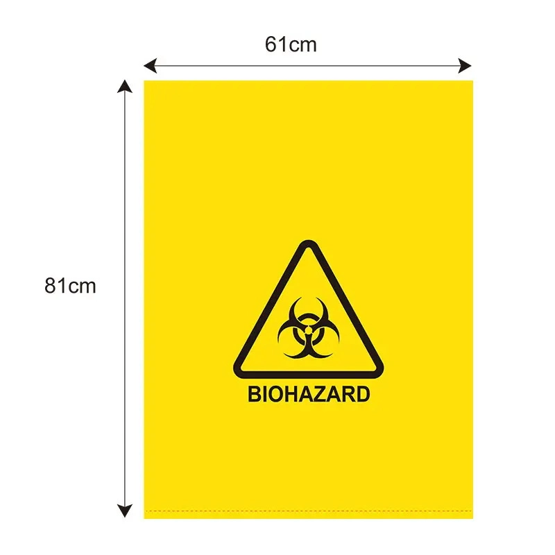 Desechable Lab Medical Flat Tipo 61X81cm o Tamaño personalizado Amarillo Bolsa de residuos de riesgo biológico esterilizable en autoclave