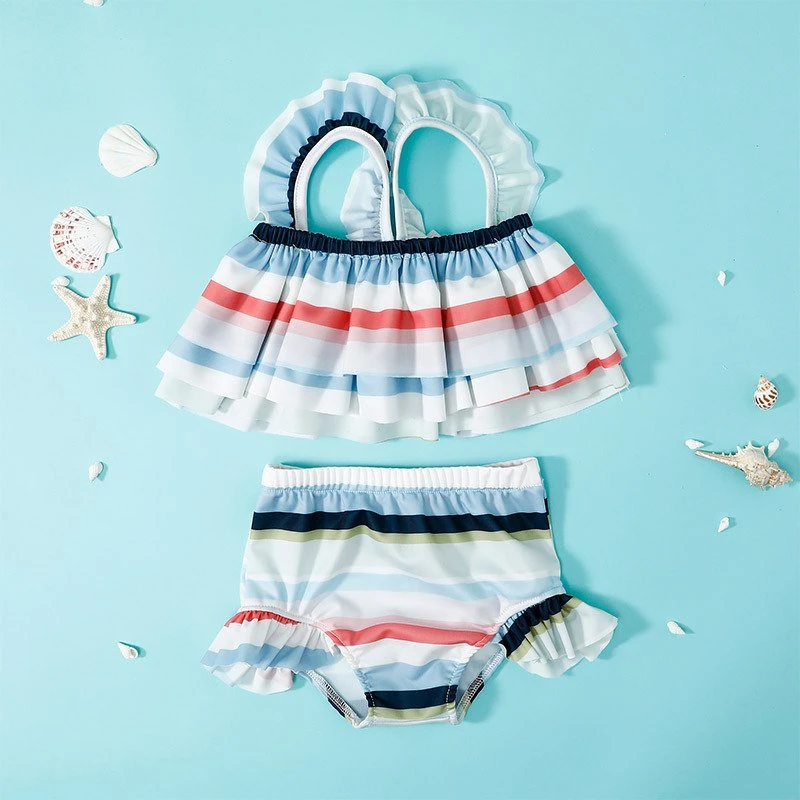 Fashion Kids Wear Strappy Swimwear Printed 2 Piece Baby Clothes