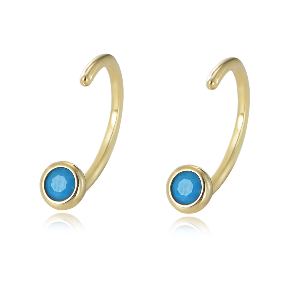 Fashion Trendy Jewelry S925 Sterling Silver 14K 18K Gold Plated Blue Turquoise Gemstone Cuff Earrings for Women Girls