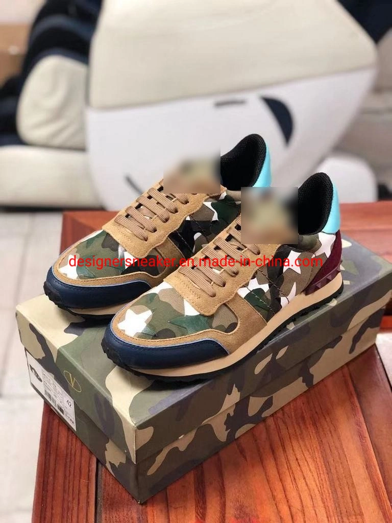 Moda Marca de moda Sneaker Rivet cuero Camouflage zapatos deportivos