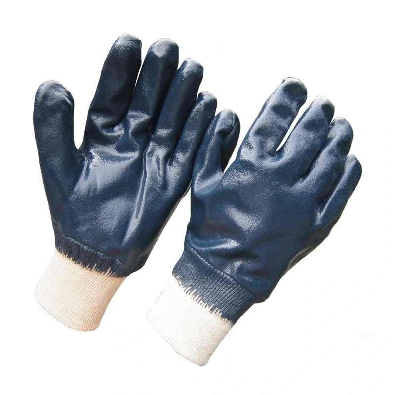 Oil-Proof Cotton Jersey Liner Nitrile Fully Dipped Safety Cuff Work Gloves