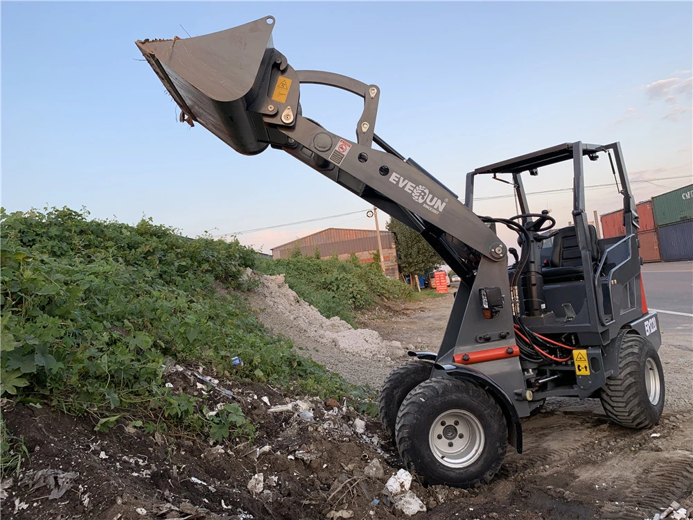 China Everun Er1220 CE Caja de engranajes de construcción compacta de EPA Agrícola Granja pequeña articulada frontal chino 1,2ton Mini cuchara Shovel Pala de ruedas