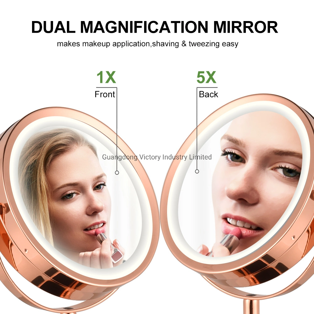 6 Inch 7 Inch Metal Round Shape Double Sides LED Makeup Mirror