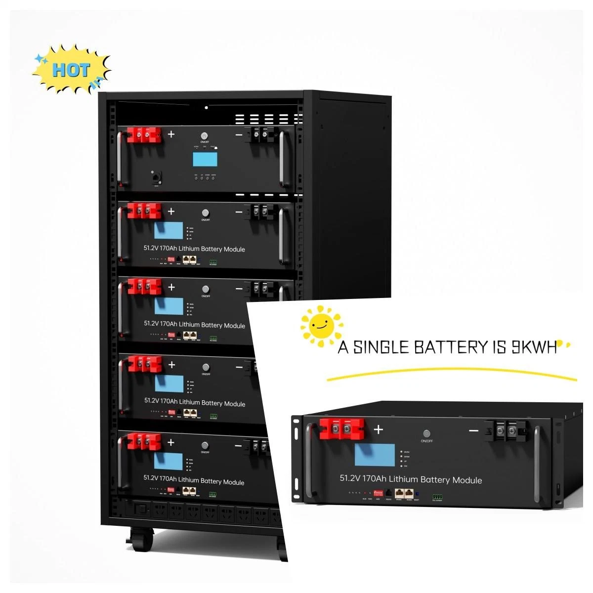 Racked Low Voltage Solar LiFePO4 9kwh Home Energy Storage System