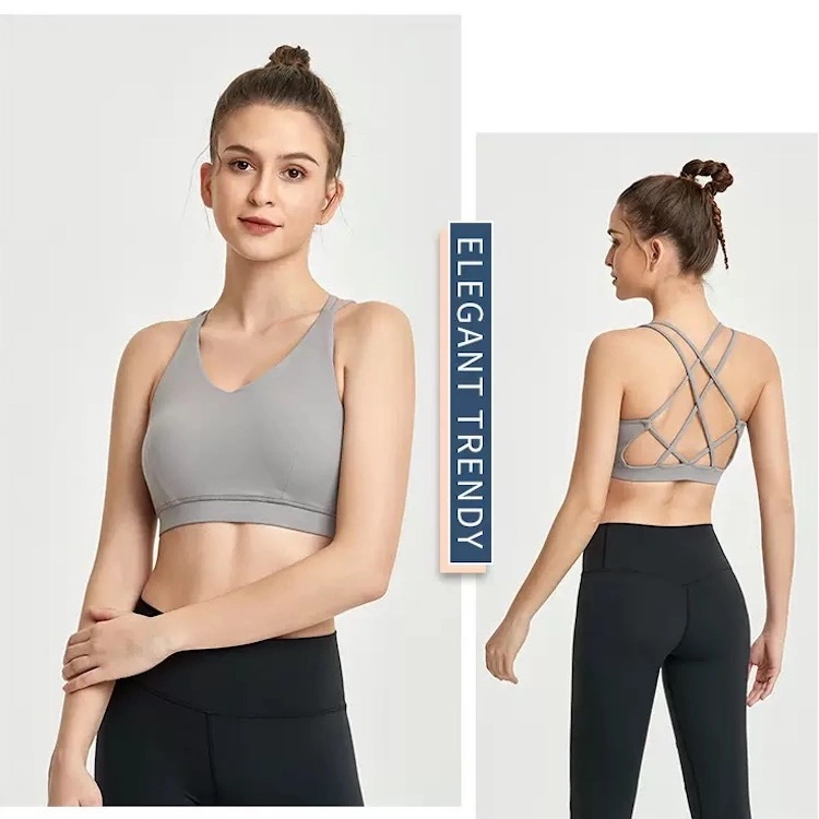 Soutien-gorge de sport sexy à dos croisé, haut de sport personnalisé pour femme, sensation nue, soutien-gorge de yoga sportif blanc pour exercice en salle de sport.