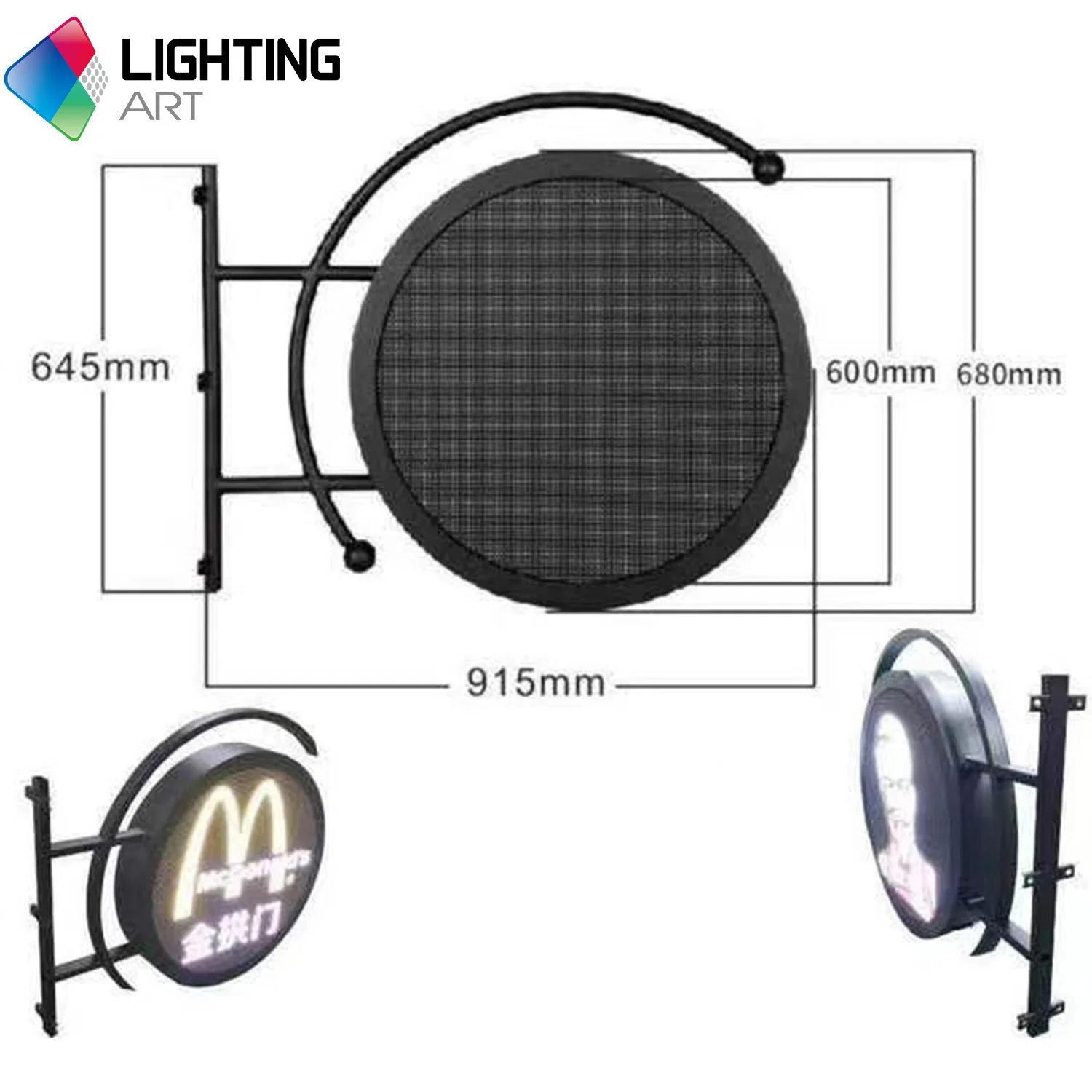 High Brightness Round Advertising LED Screen Logo Dual Side P4.68 Full Color Outdoor Logo LED Display for Shops