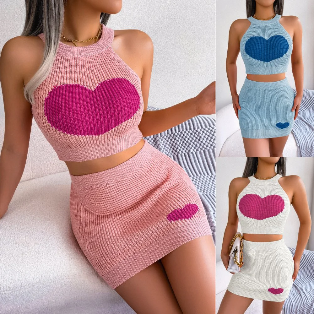 Real Spring and Summer Europe and The United States Leisure Love Color Bump Midriff Clothing Bag Buttock Skirt Suit Women's Wear