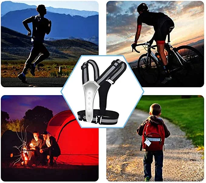 LED haute visibilité gilet réfléchissant de vélo de clignotement réglable réfléchissant gilet élastique sangle de ceinture de lumière LED Témoin de marche de nuit de sports de plein air