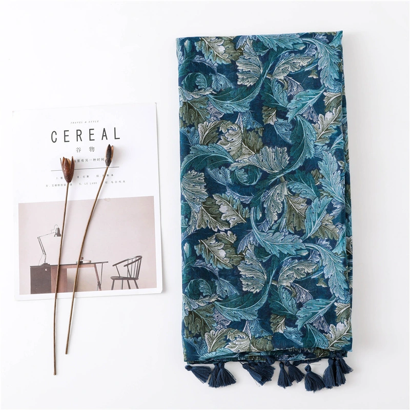 Wholesale/Supplier Vintage Summer Polyester Cashew Print Cotton Linen Fringed Silk Lady Scarf