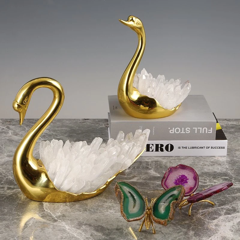 Modern Ornament Home Carved Brass Decore Crafts Retro Swan Living Room Decoration Set