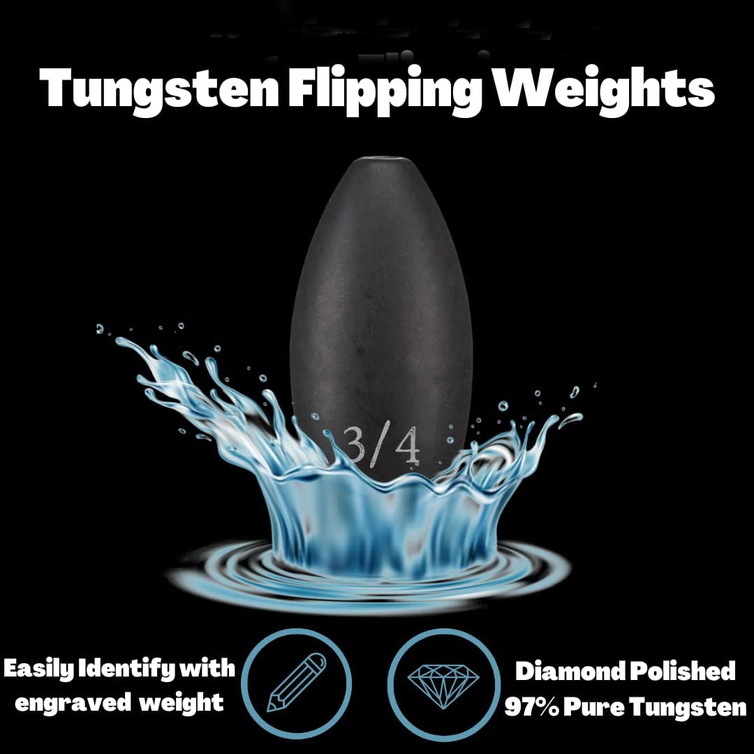 Tungsten Flipping Weights for Bass Fishing - Sinkers for Punching Through Heavy Cover - for Texas and Carolina Rigs - Size Stamped on All Weights