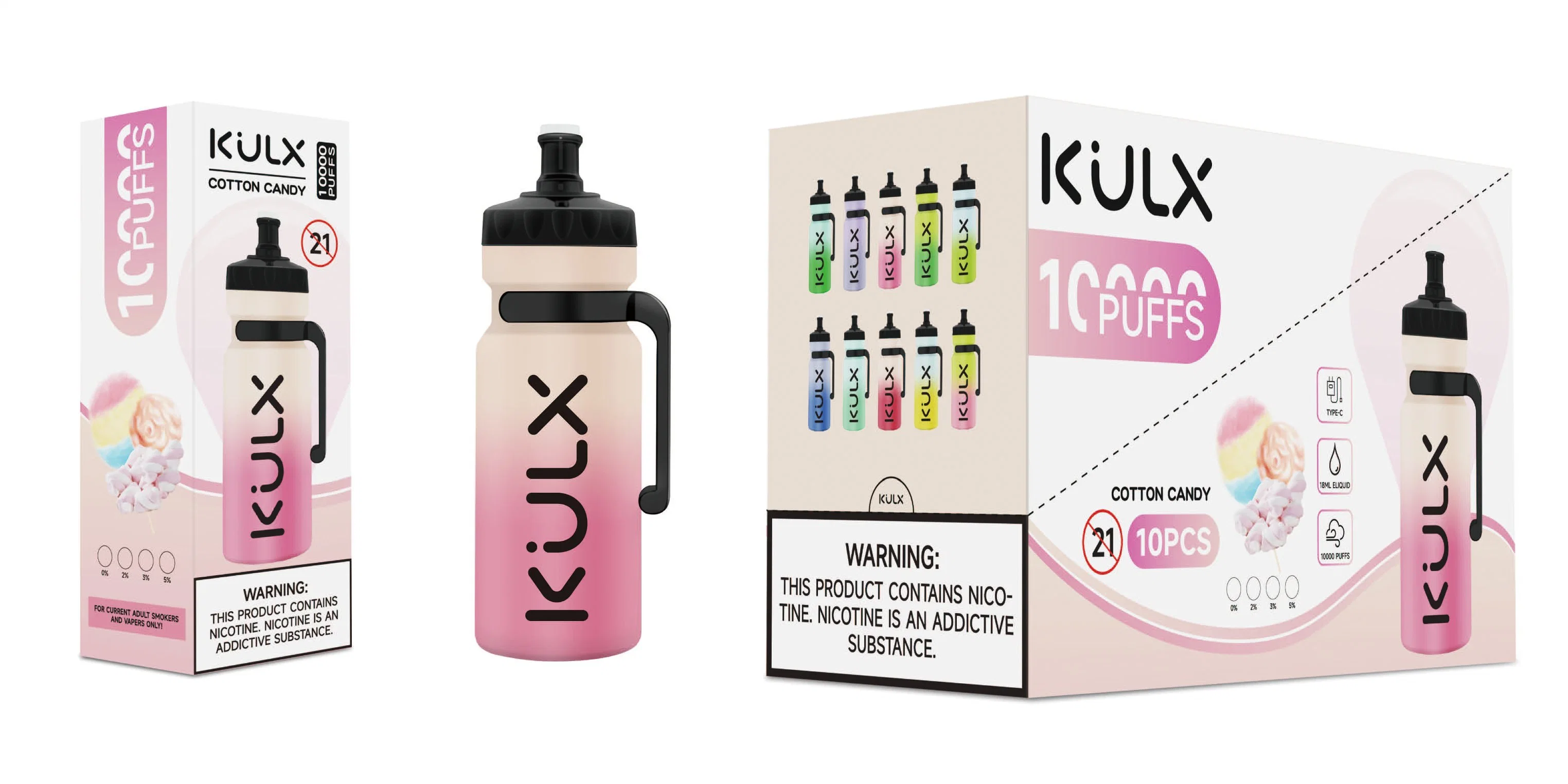 Stylo à usage unique Vapor électronique pour cigarettes 18 ml E-Liquid Original Kulx Formes 10000 / 10K avec batterie rechargeable 600 mAh