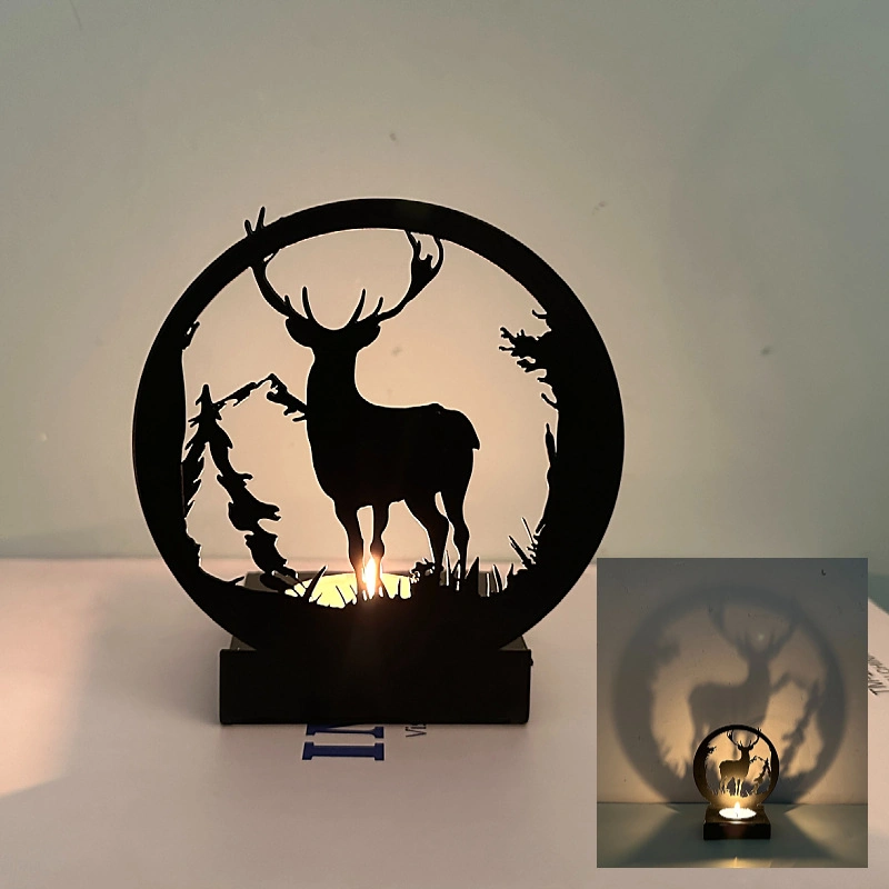 Creative Black Iron Metal Pendant Candlestick Elk Christmas Glow Decorative Crafts