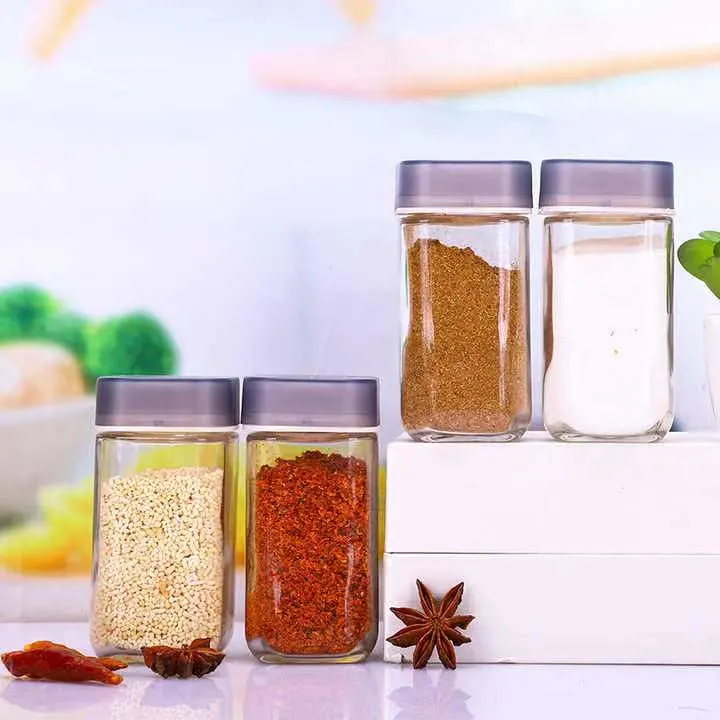 Glass Spice Jars Empty Square Glass Bottles Spice Storage Container with Plastic Lid