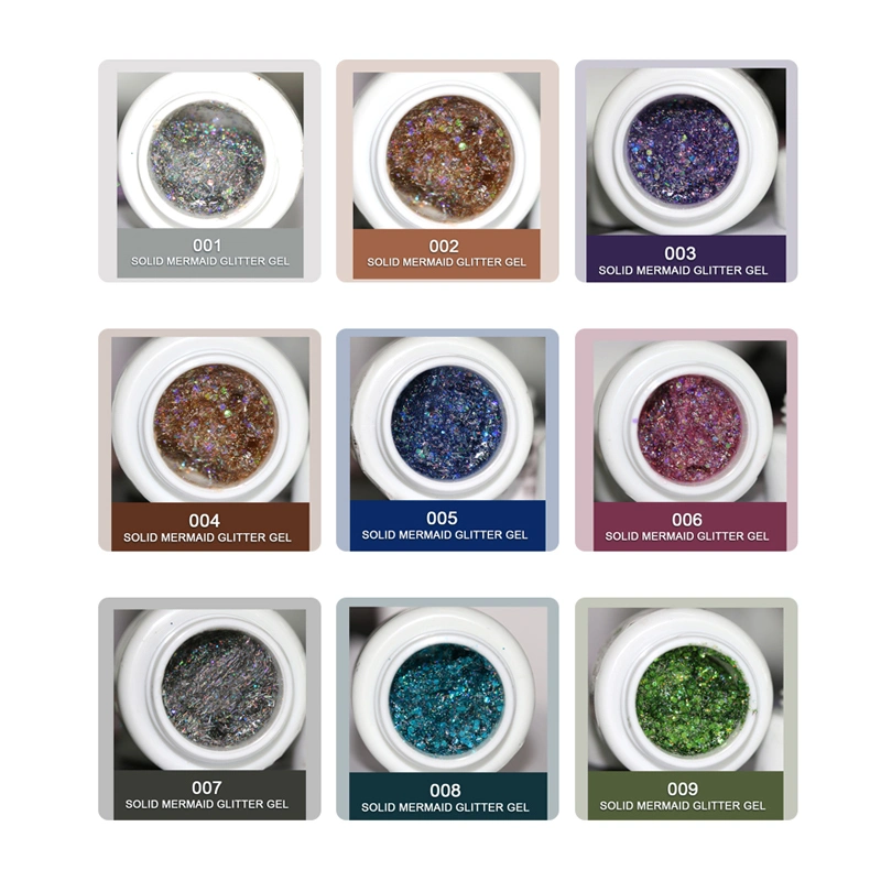 HS 2023 Neue Ankunft Produkt Nail Art Paint 9 Farben Shine Solid Mermaid Glitter UV Gel Polnisch