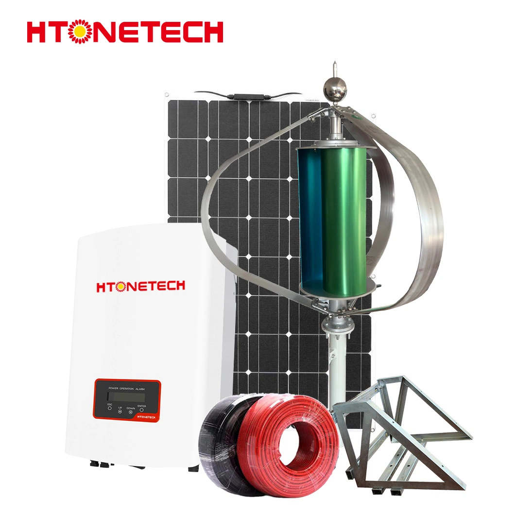 Htonetech China Monocrystalline Solar Panel 350W Suppliers 5kw 10kw 25kw 30W 40kw 5 Kw on Grid Solar Power System with Compact Wind Generator