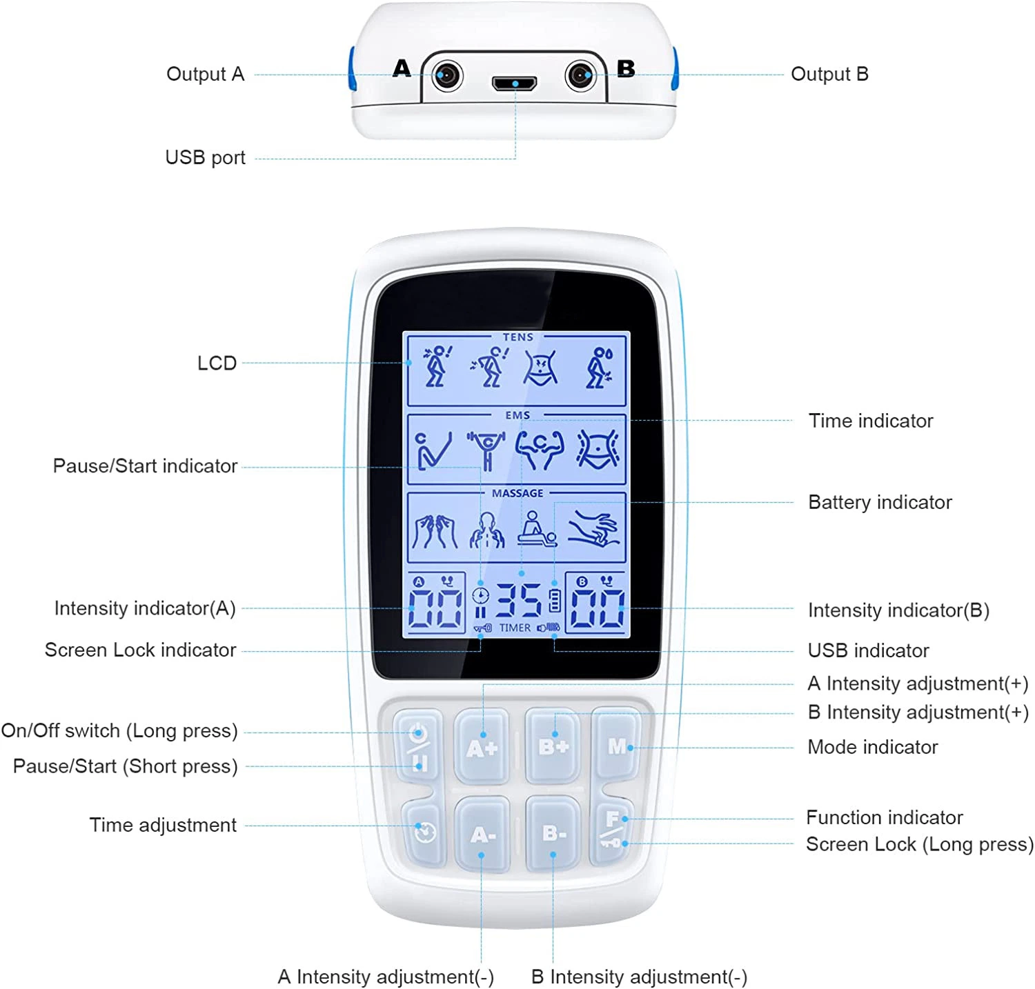 28 modos Hot Sales Portable tens Acupuncture Smart Digital transcutaneous Estimulação elétrica do nervo