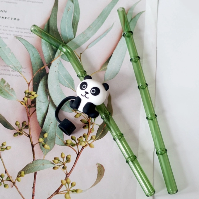 Panda Stopper Bamboo Shape Glass Straw Glass Pipe