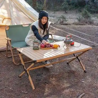 Mesa portátil de huevo rodante de aleación de aluminio para acampar y picnic al aire libre Mesa plegable Equipo Venta en caliente Mesa plegable