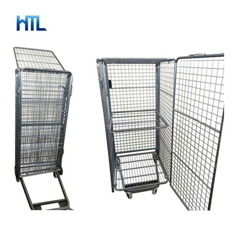 Customized Industrial Warehouse Foldable Nestable Wire Mesh Roll Container with Doors