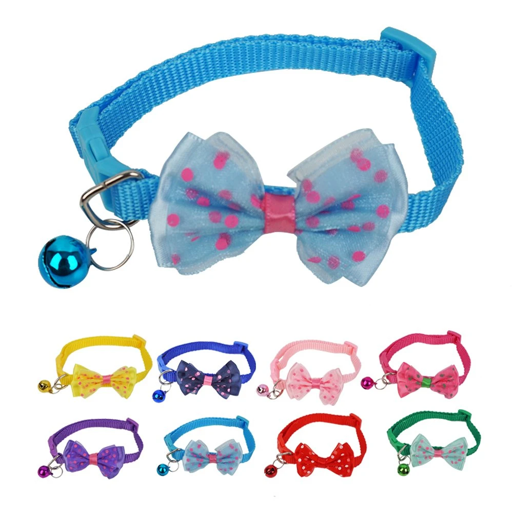 Adjustable Polyester Dog Collar with Bowknot Bells Charm Necklace Collar for Little Dogs Cats Collars Pet Supplies