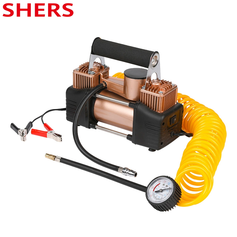 12V Heavy Duty Double Cylinder Tire Inflator, Mini Air Compressor