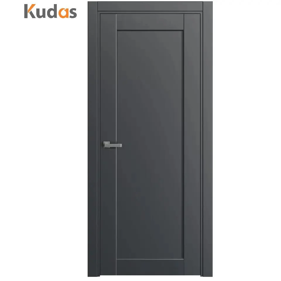 Kudas Panel Interior Bathroom Molded Solid Wood Black Doors for Apartment