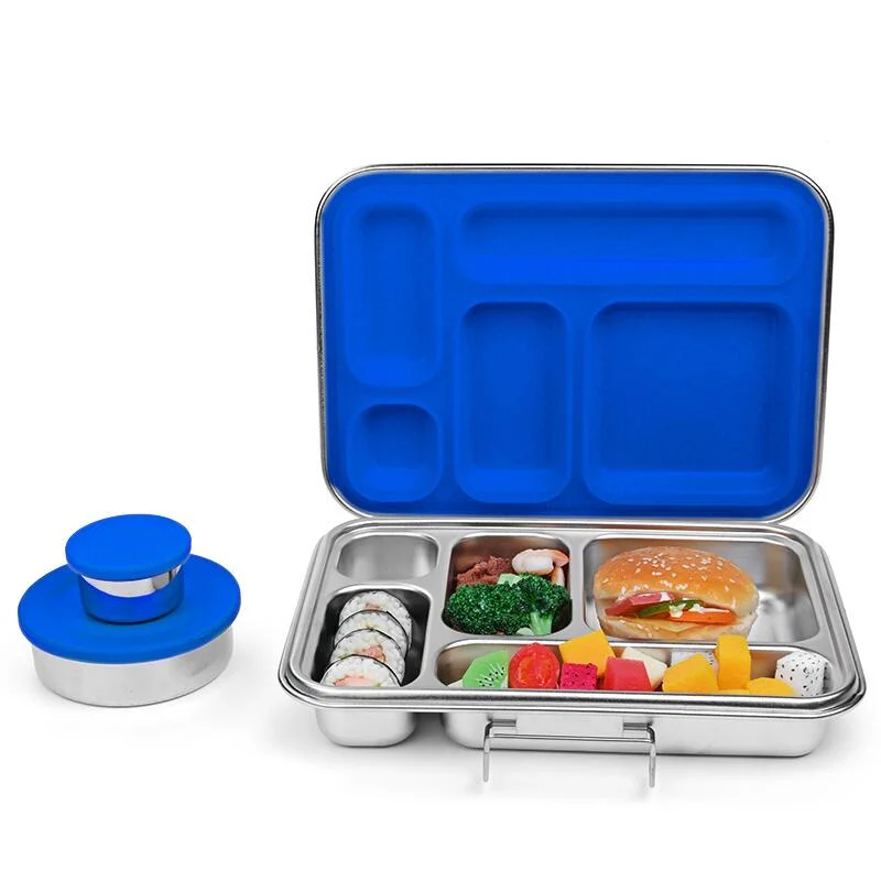 Oumego 2 5 Compart métal en acier inoxydable de la boîte de rangement en plastique de Tiffin Bento Lunch Box Boîte Fresh-Keeping Kids Fruits et Légumes