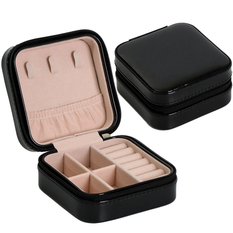 PU Leather Travel Jewelry Box Square Packaging Storage Box with Zipper