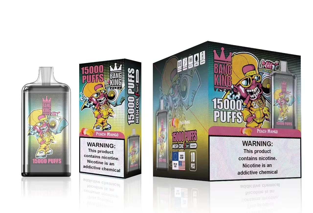 Оригинальные электронные сигареты Vape Bang King Tornado Box 15000puffs Mesh Coil Одноразовый картридж с предварительно охлажденным измерителем измерителей измерителей с кристаллами 25 мл, 10 000 об/мин