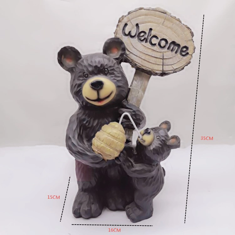 Les ornements de résine décoratif mignon de la mère et un mini-Kids Teddy Bear Statue avec signe de bienvenue de la Sculpture