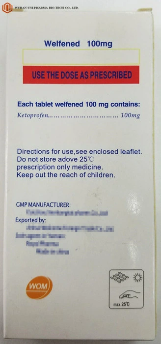 Las tabletas médica occidental ketoprofeno 100Mg Tablet aliviar el dolor de la medicina de la fiebre