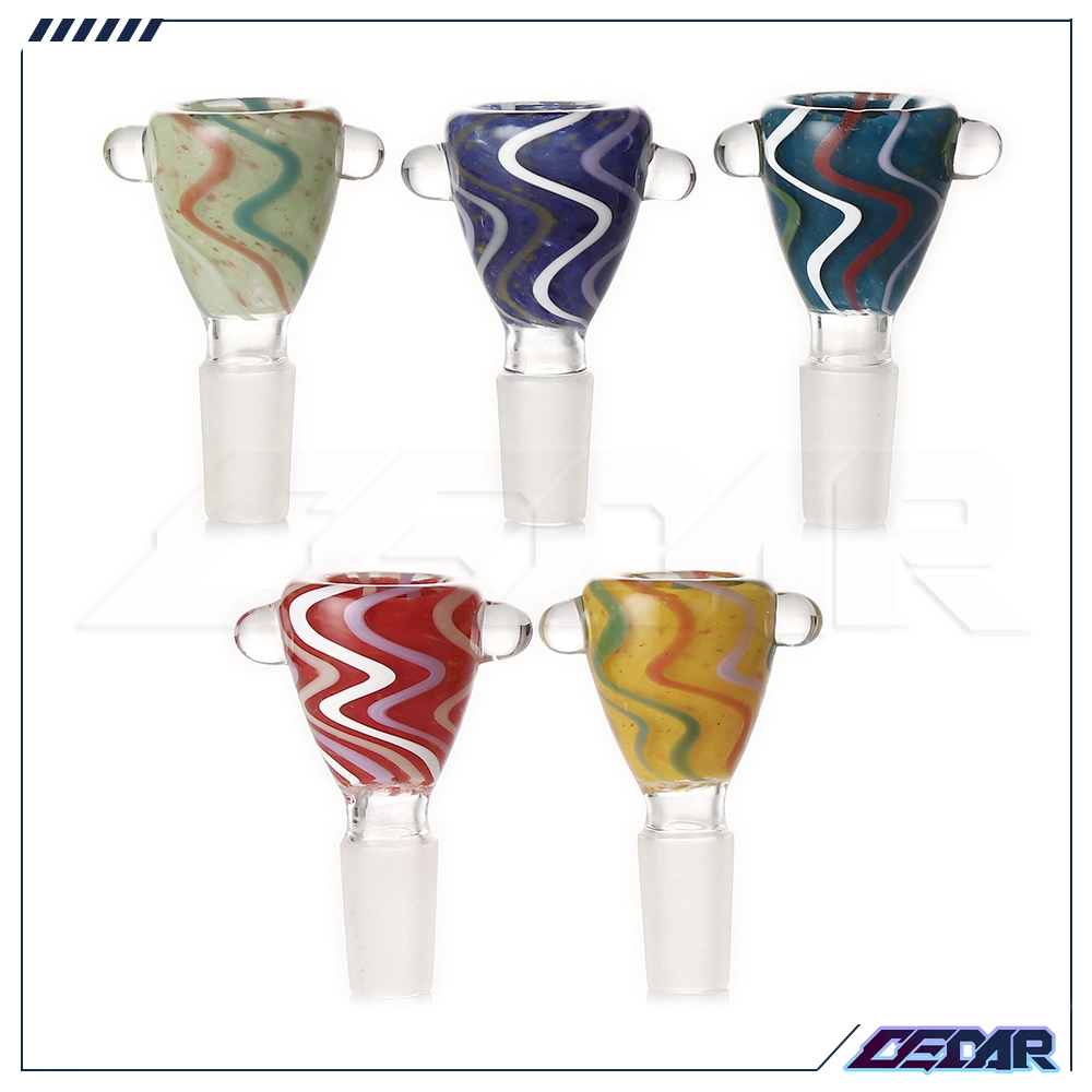 Wholesale 14mm Circular Handle Stripe Glass Bowl Hookah Tobacco Glass Water Pipe Smoking Accessories