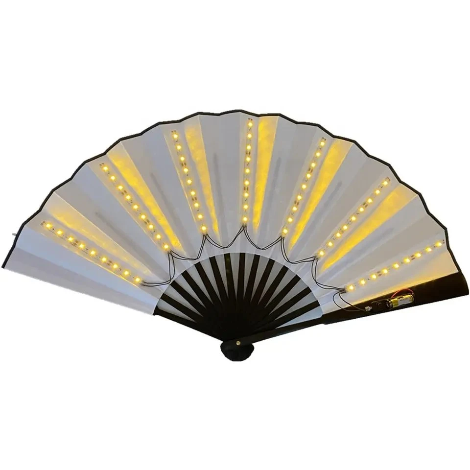 Nuevo diseño plegable del ventilador de mano de LED se encienden el bambú Flash papel decorativo Rave ventilador Ventiladores de fiesta