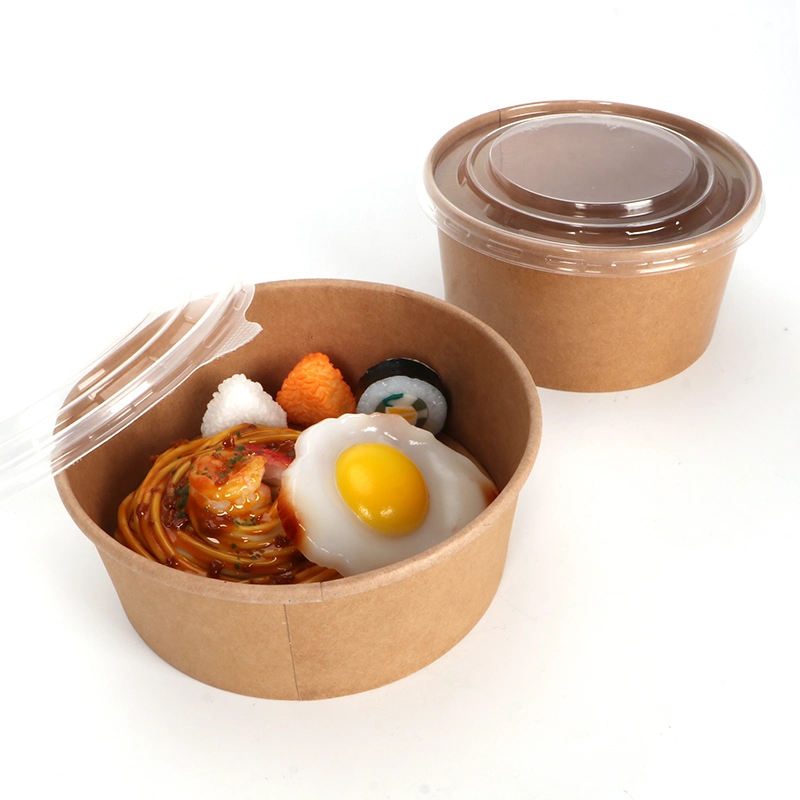 Custom Printed Disposable Take Away Hot Soup Bowls, Kraft Paper Soup Cup with Paper Lid