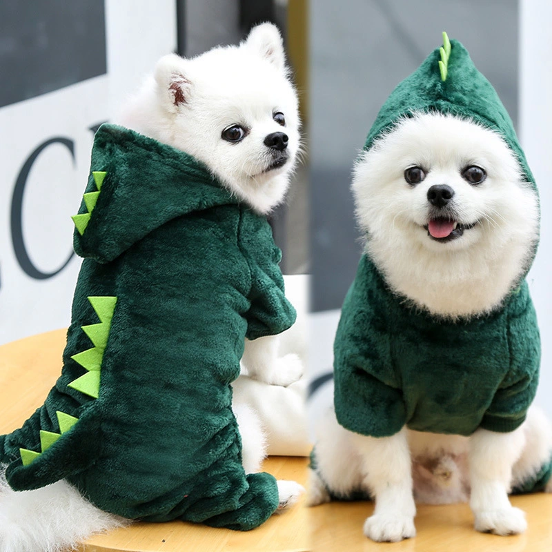 Dinosaur Pet Clothes Coral Fleece Cat Dog Warm Coat Cute Kitten Puppy Four-Legged Clothes Role Play Hoodie Pet Accessories