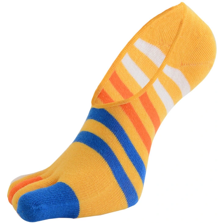 Custom Cotton Stripe Mens Liner Five Toe Low No Show Socks