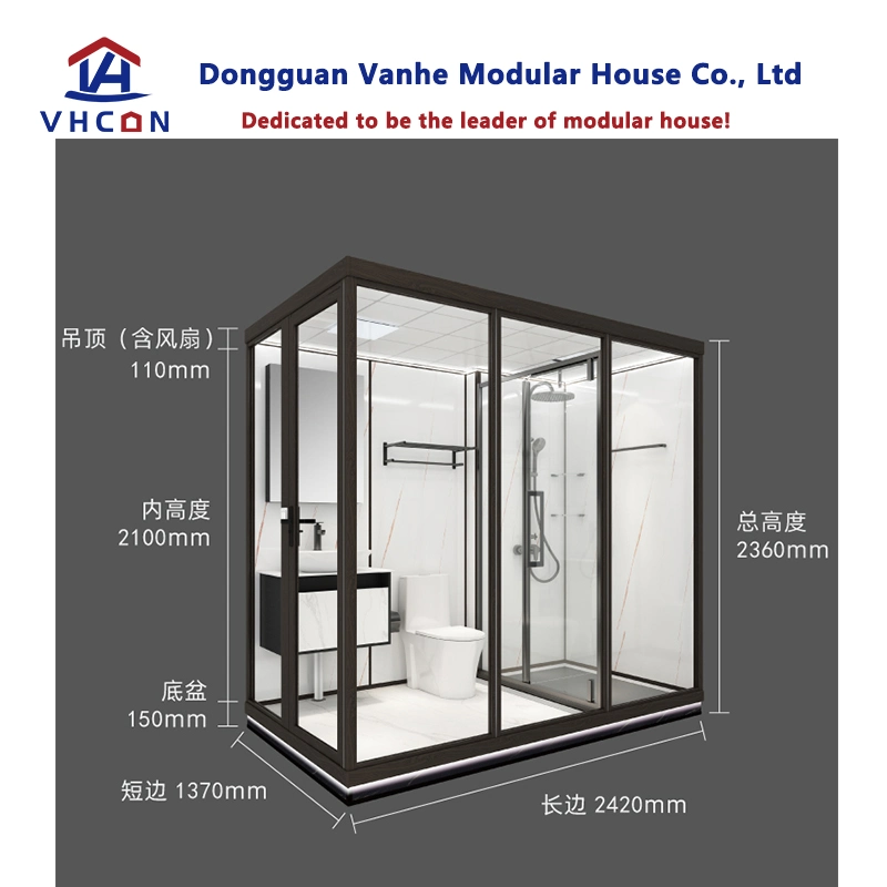 Hotel Design Glass Door Portable Prefabricated Unit Shower Complete Modular Prefab Cabin Bathroom Pod with Toilet