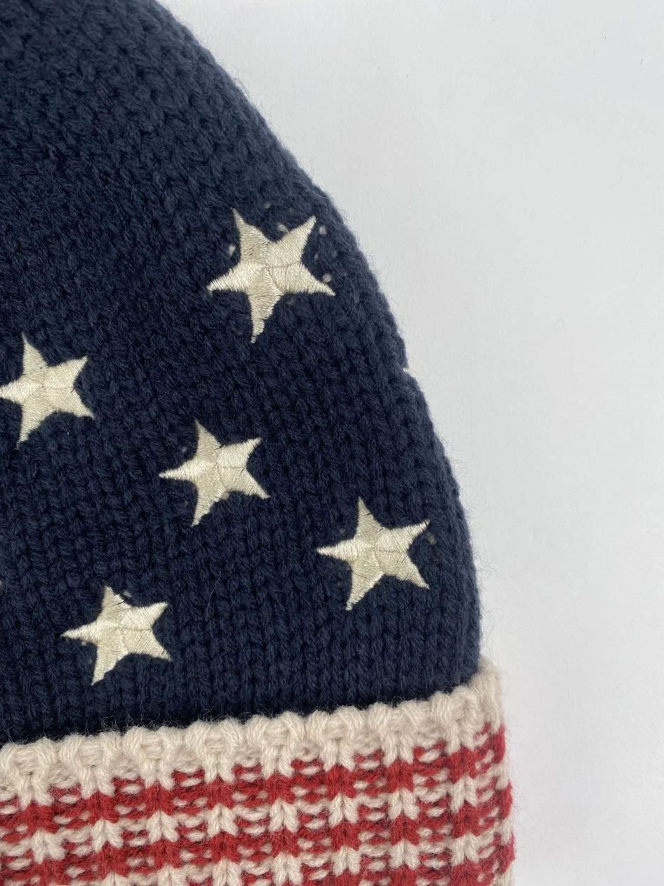 Winter Warm Cozy Fashion American Stars Pattern Pompom Stretch Knitted Hat