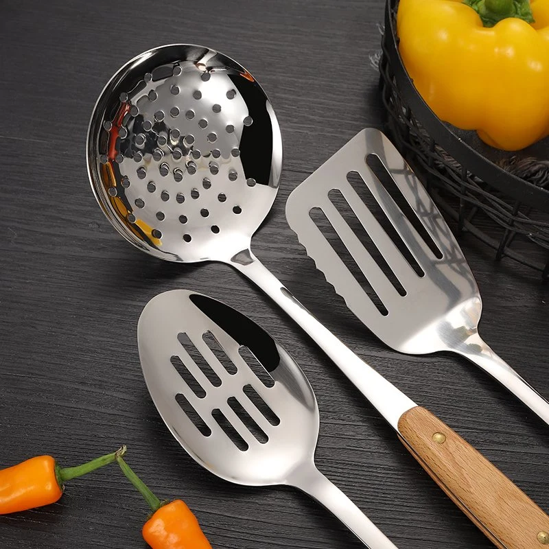 7pcs Edelstahl Utensilien Rutschfrei hitzebeständig Küchenzubehör Kochen Werkzeug mit Holzgriff