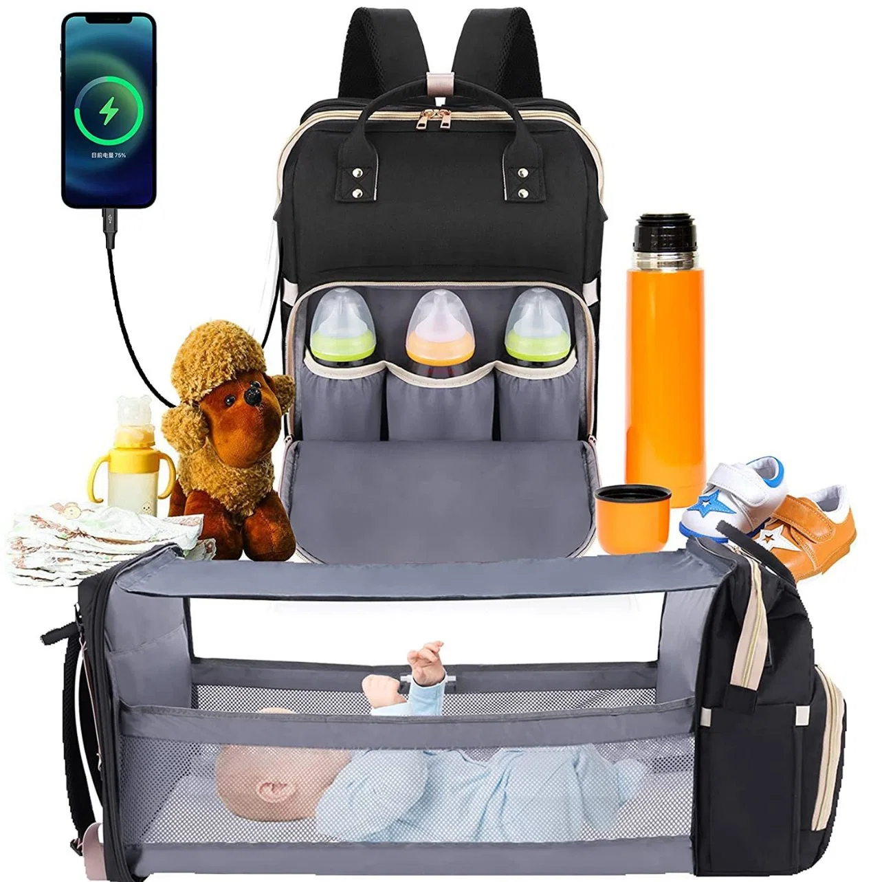 Diaper Bag Backpack with 5 in 1 Baby Diaper Bags for Girl and Boy Travel Foldable Baby Bed Multi Function