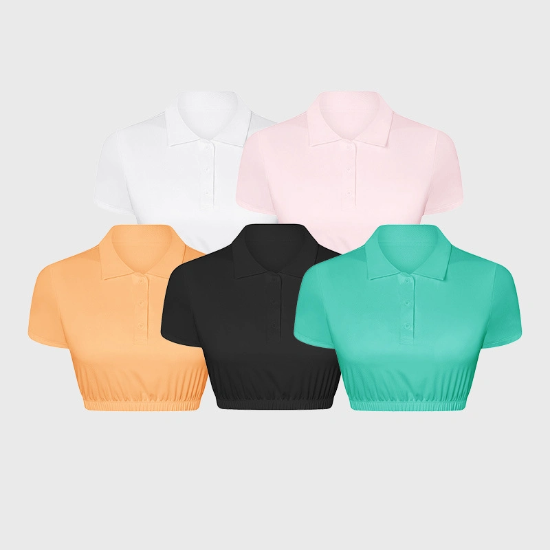 New Water-Cooled, Sweat-Wicking Sports Short-Sleeved Women&prime; S Shrink Hem with Chest Pad, Quick-Drying and Breathable Polo Shirt